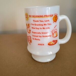 Milk glass morning prayer mug
